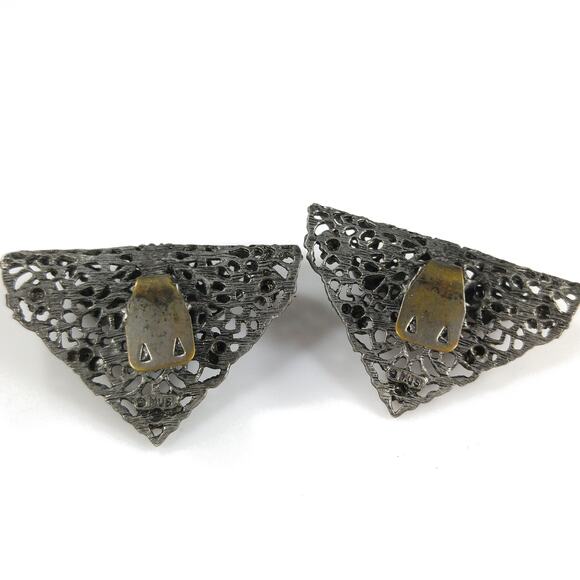 Vintage MUSI Filigree Shoe Clips, Gold Rhinestones, 1950s, 1 3/4 Inches - Picture 6 of 10